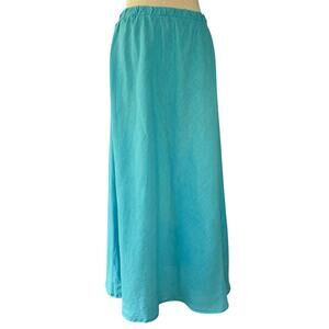 Winter Sun XL Teal 100% Linen Elastic Waist Maxi Skirt